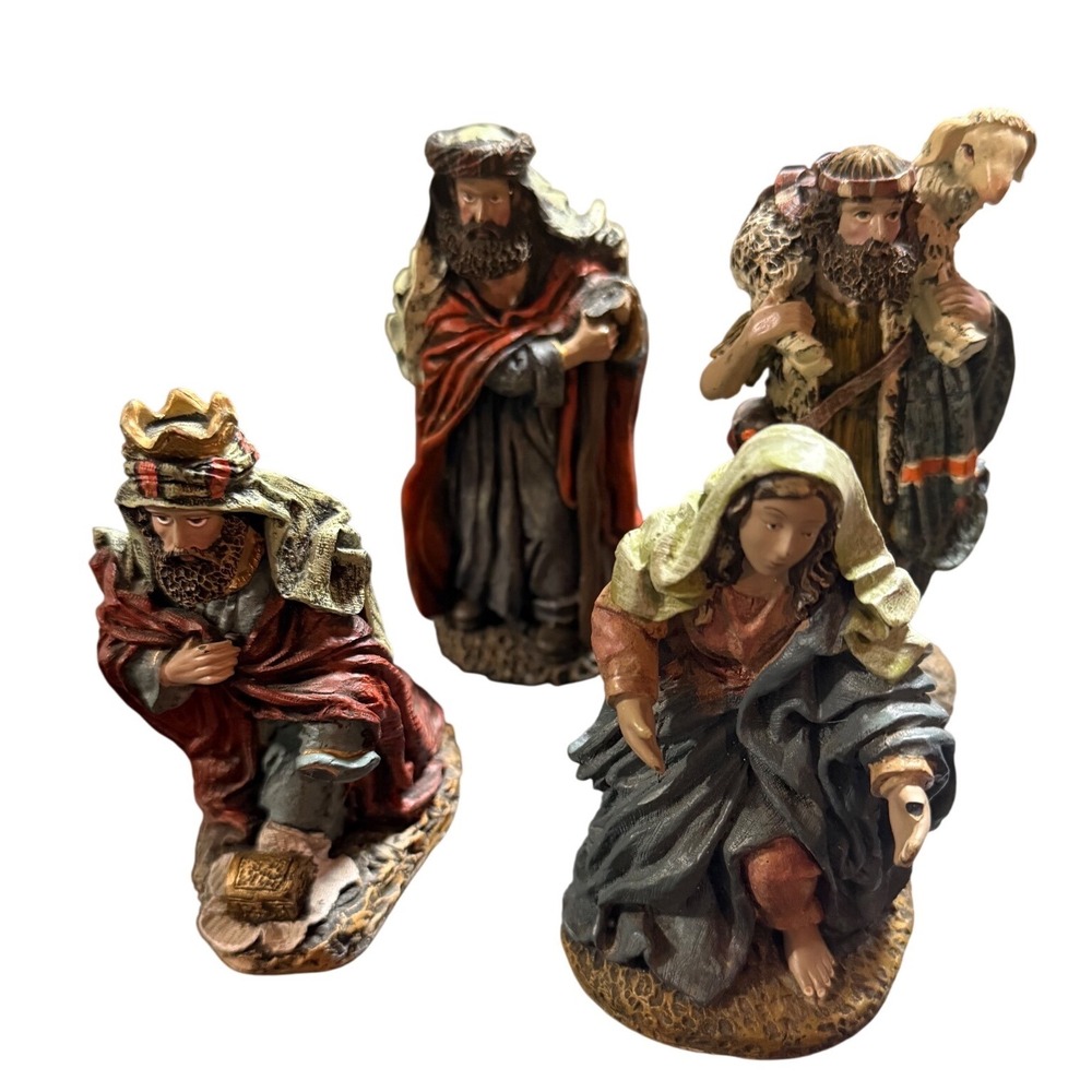 Vintage Nativity Figurines Set of 5 Hand Painted Resin Christmas Décor‎ - Picture 2 of 6